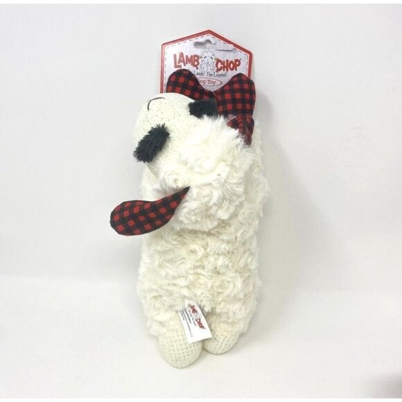 Multipet Lamb Chop with Red Buffalo Check Dog Interactive 10.5" Plush Toy - Picture 3 of 7